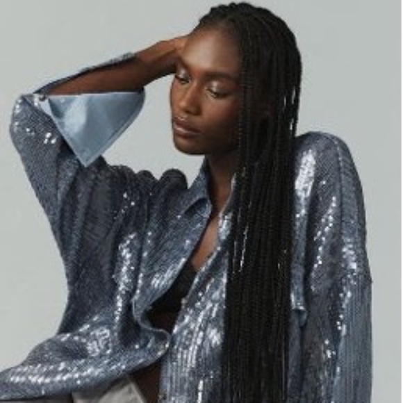 Anthropologie PILCRO SEQUIN BUTTONDOWN SHIRT - Medium - Picture 1 of 1